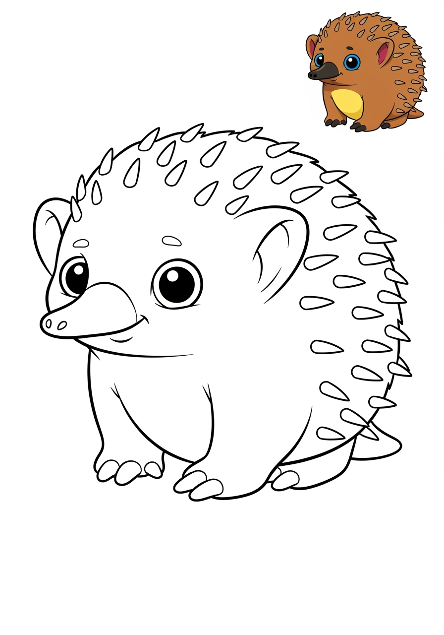 easy animals Australian & Unique echidna kids coloring page 1