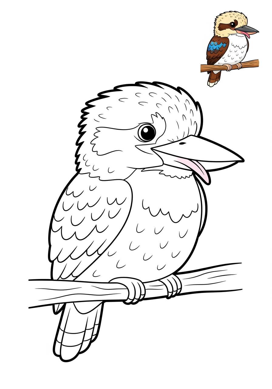 easy animals Australian & Unique kookaburra kids coloring page 0