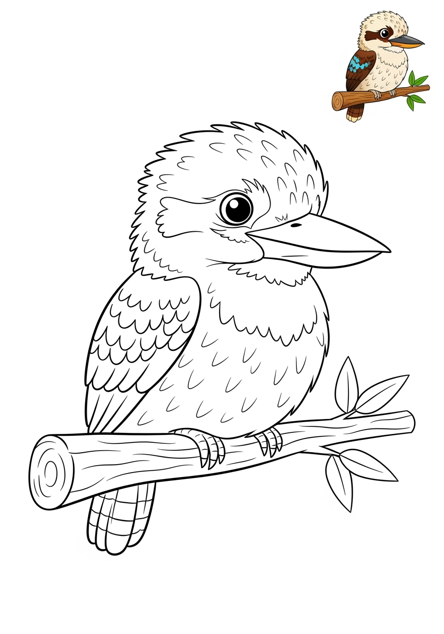 easy animals Australian & Unique kookaburra kids coloring page 1