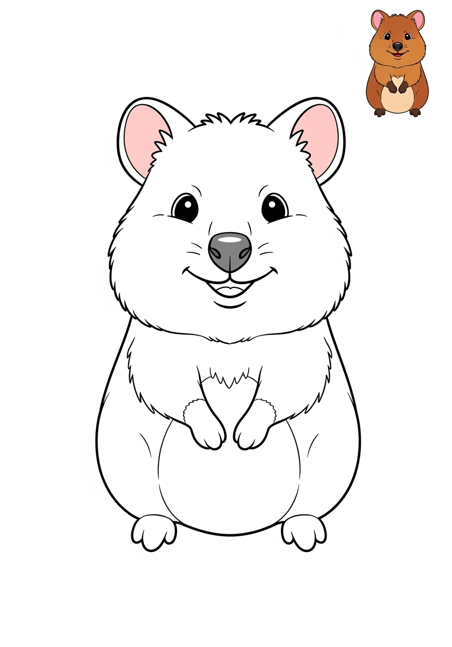 easy animals Australian & Unique quokka kids coloring page 0