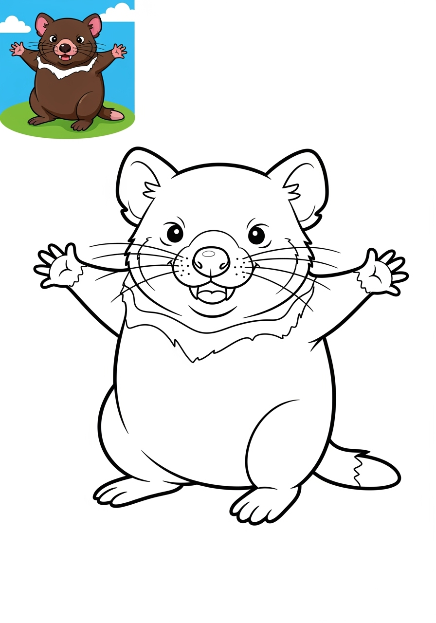 easy animals Australian & Unique tasmanian devil kids coloring page 1