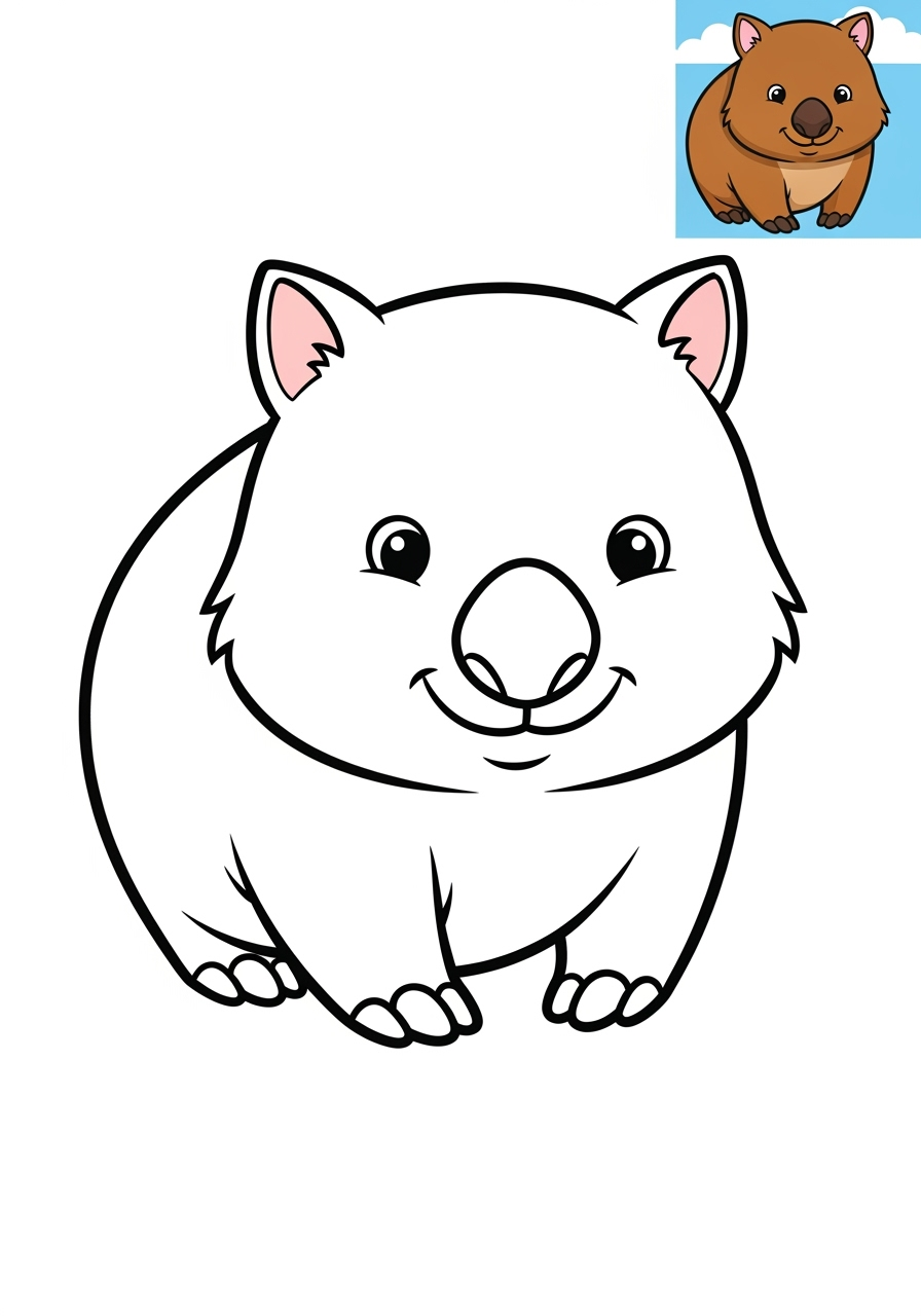 easy animals Australian & Unique wombat kids coloring page 0