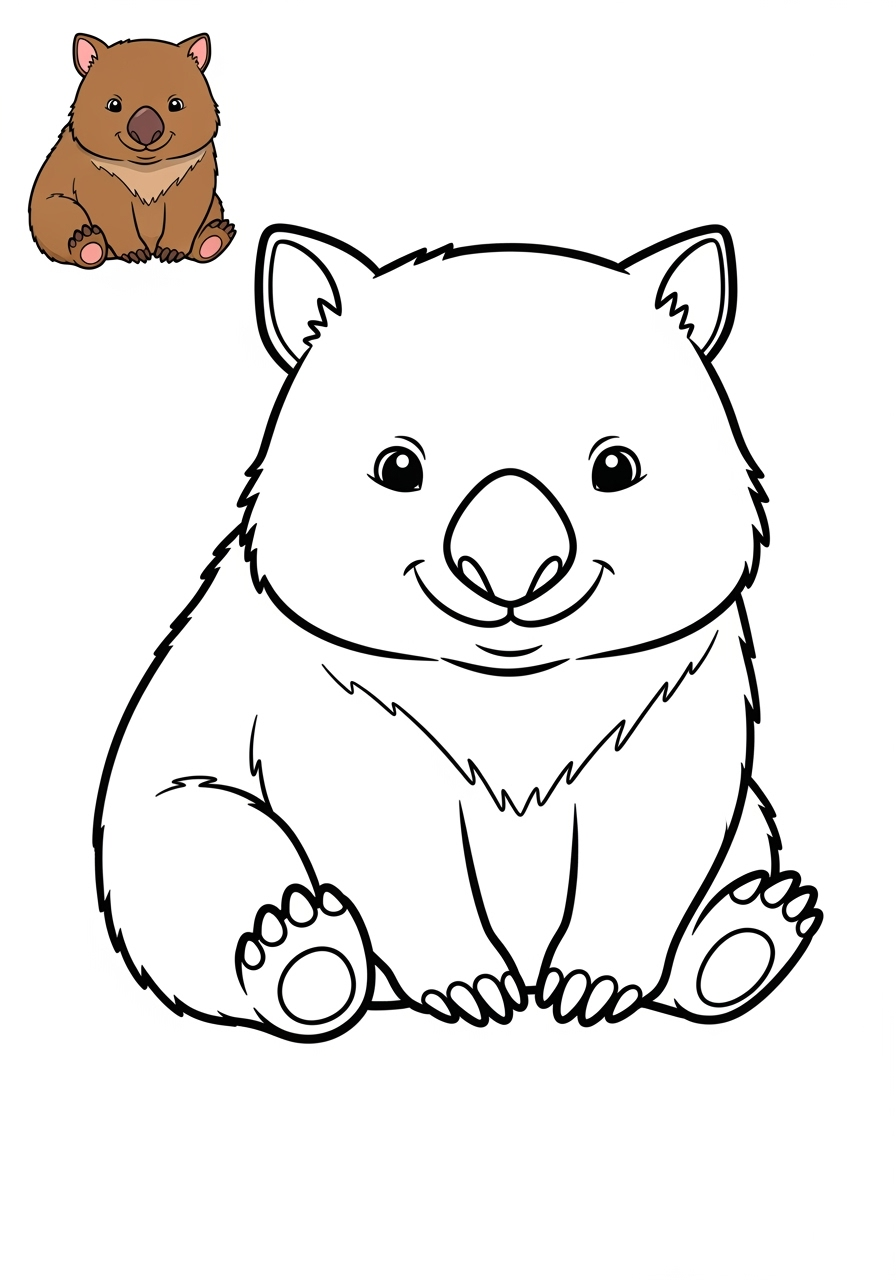 easy animals Australian & Unique wombat kids coloring page 1