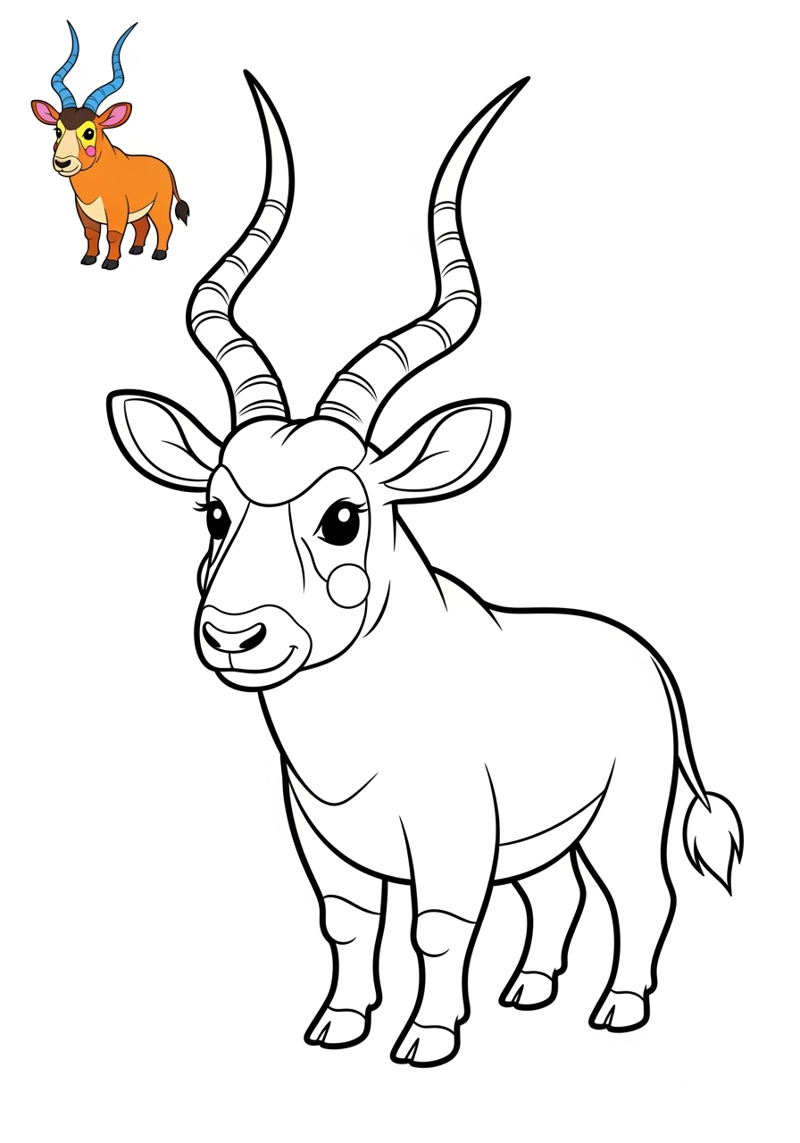 easy animals Desert & Mountain addax kids coloring page 0