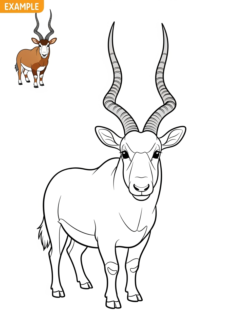 easy animals Desert & Mountain addax kids coloring page 1