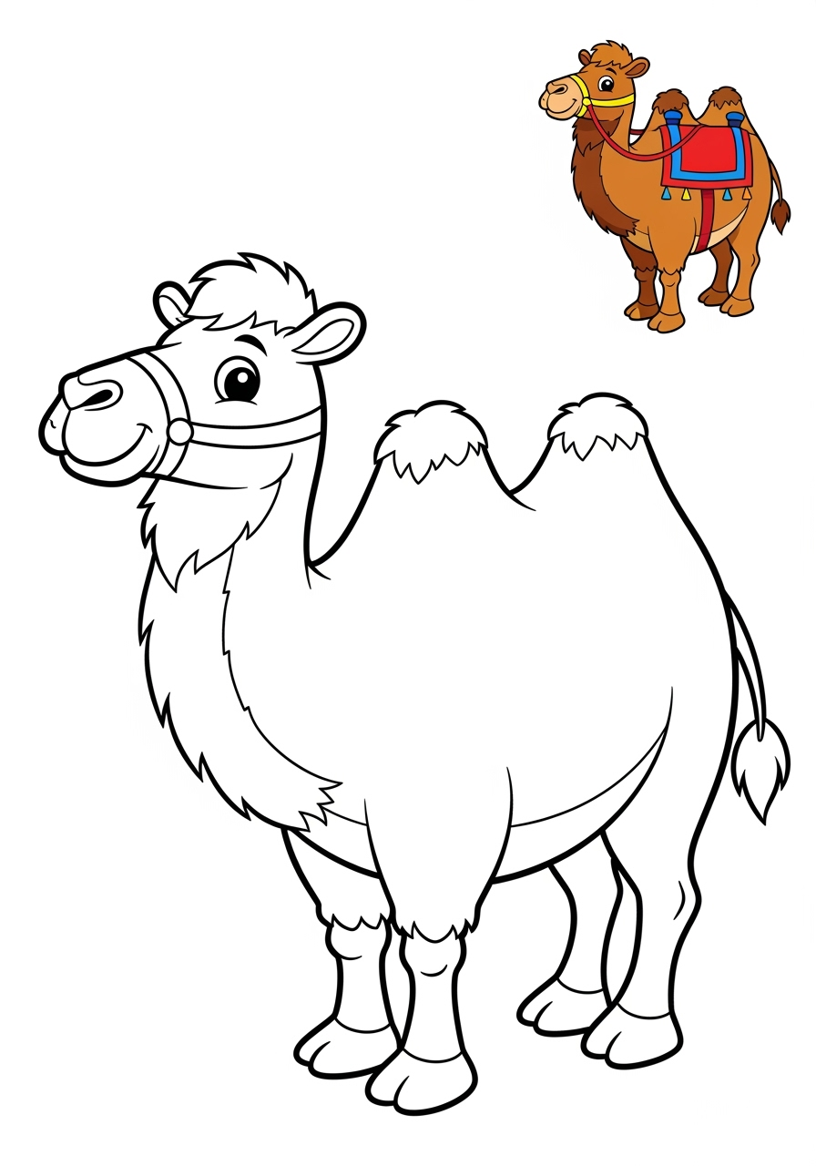 easy animals Desert & Mountain camel kids coloring page 0