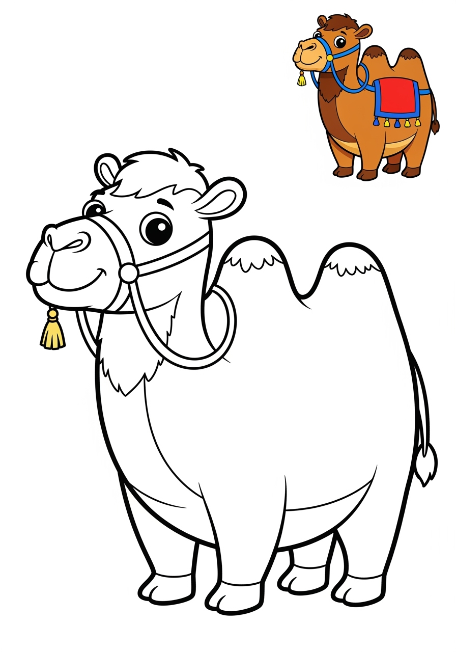 easy animals Desert & Mountain camel kids coloring page 1