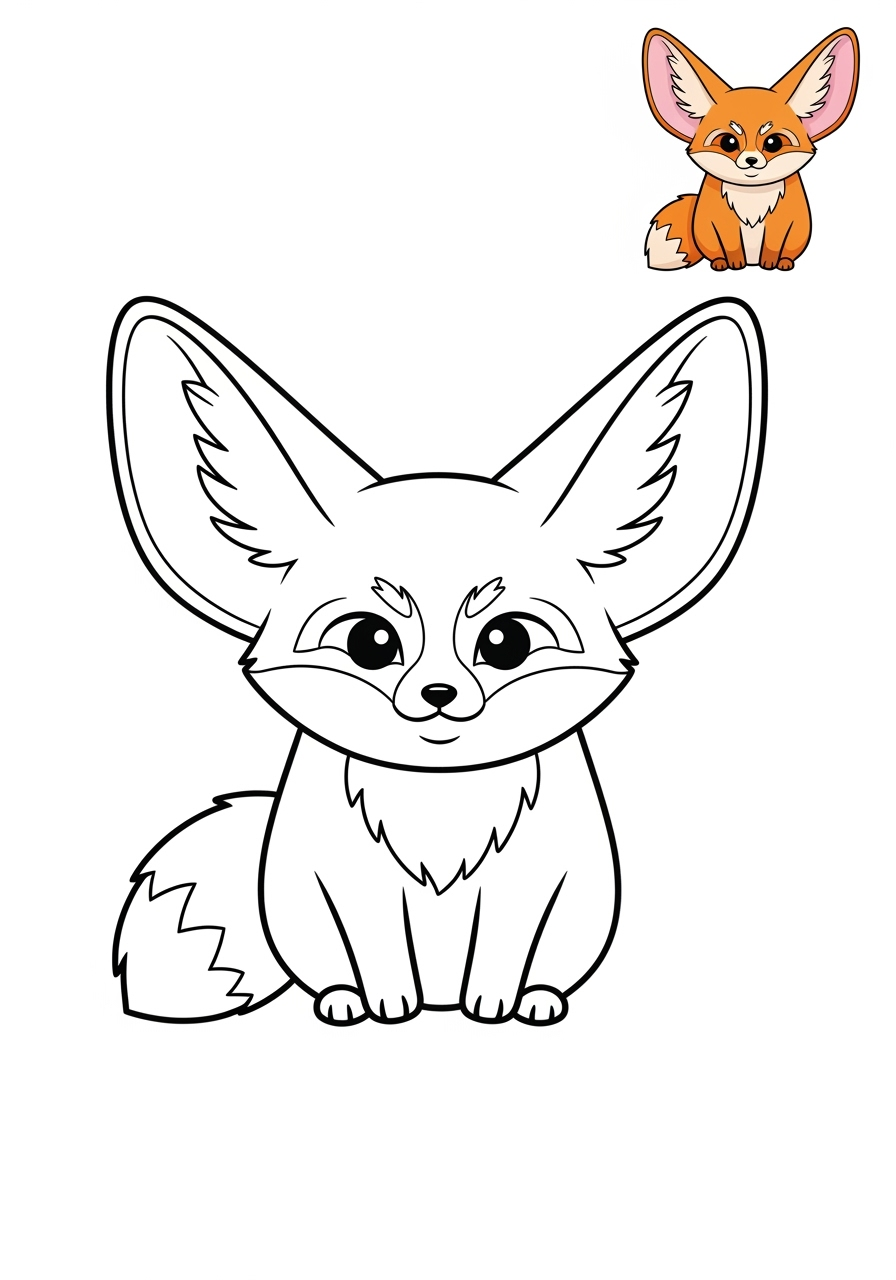 easy animals Desert & Mountain fennec fox kids coloring page 0