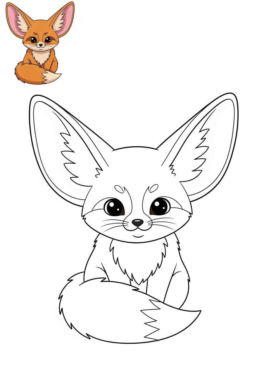easy animals Desert & Mountain fennec fox kids coloring page 1