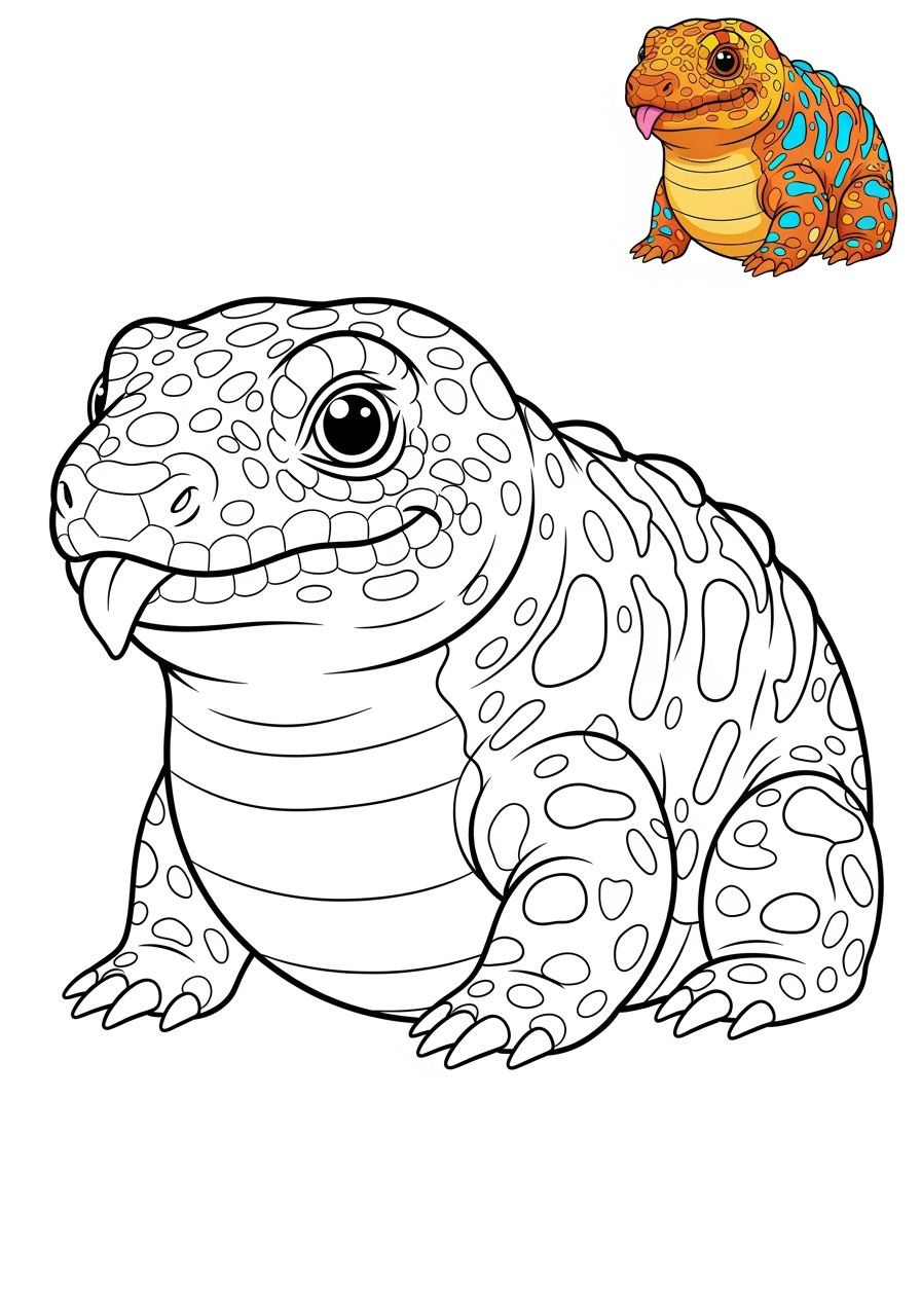 easy animals Desert & Mountain gila monster kids coloring page 0
