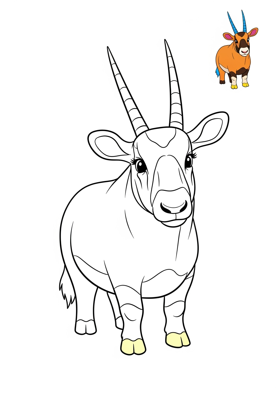 easy animals Desert & Mountain oryx kids coloring page 1
