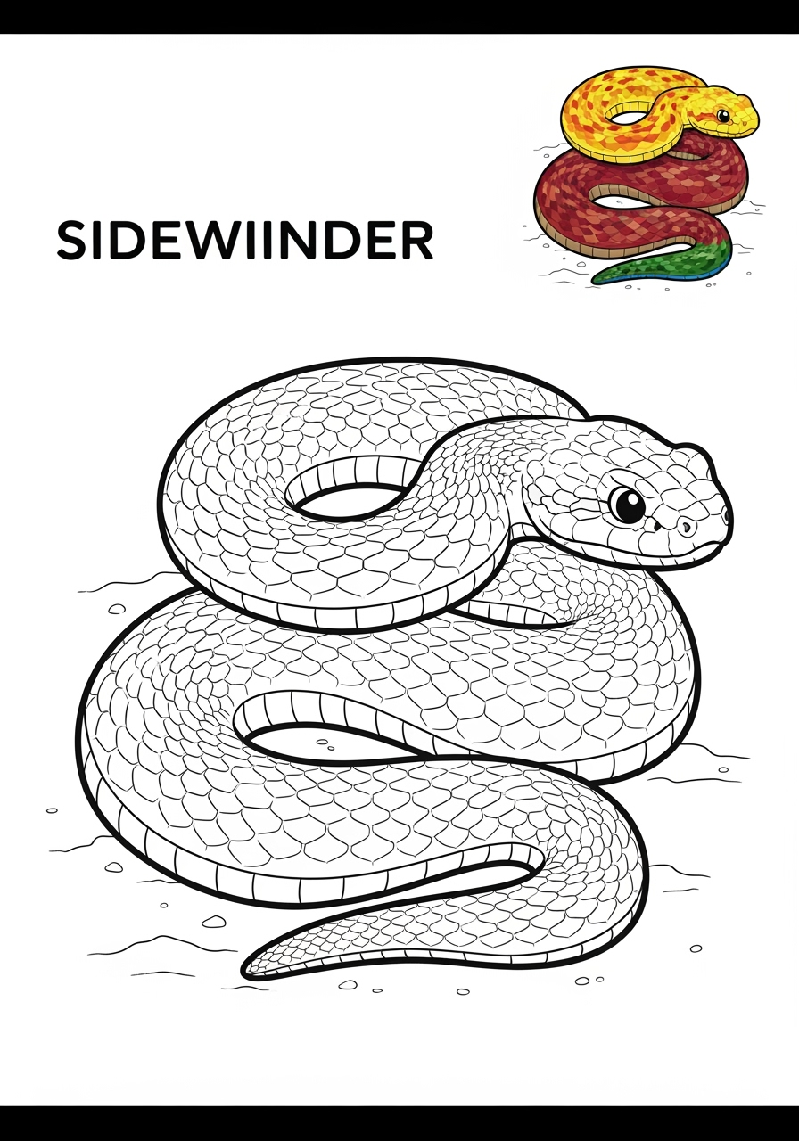 easy animals Desert & Mountain sidewinder kids coloring page 1