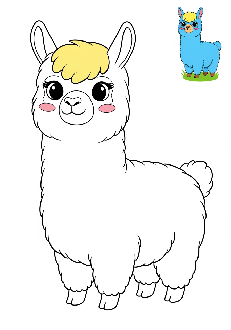 easy animals Farmyard Friends alpaca kids coloring page 1