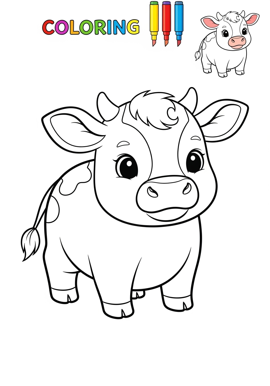 easy animals Farmyard Friends calf kids coloring page 0