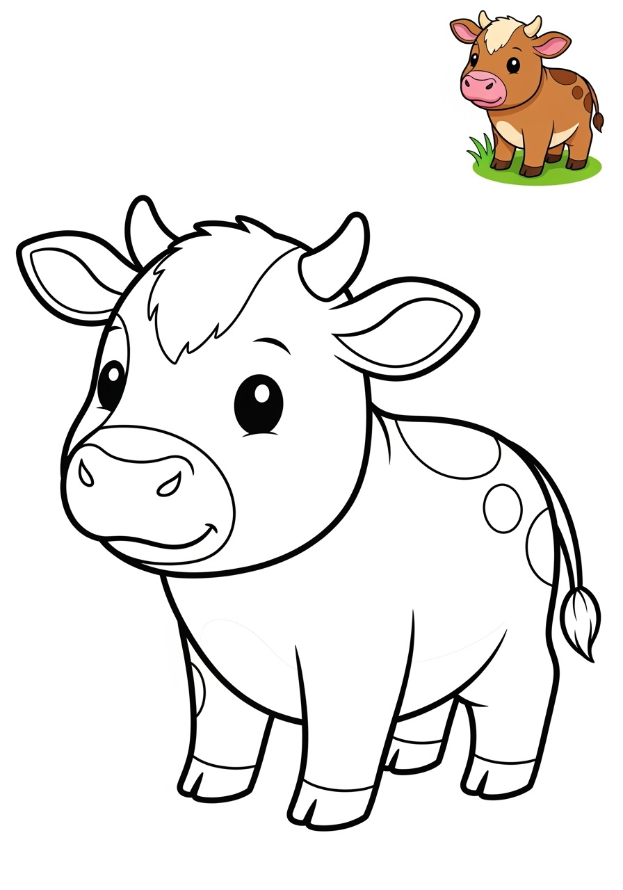 easy animals Farmyard Friends calf kids coloring page 1
