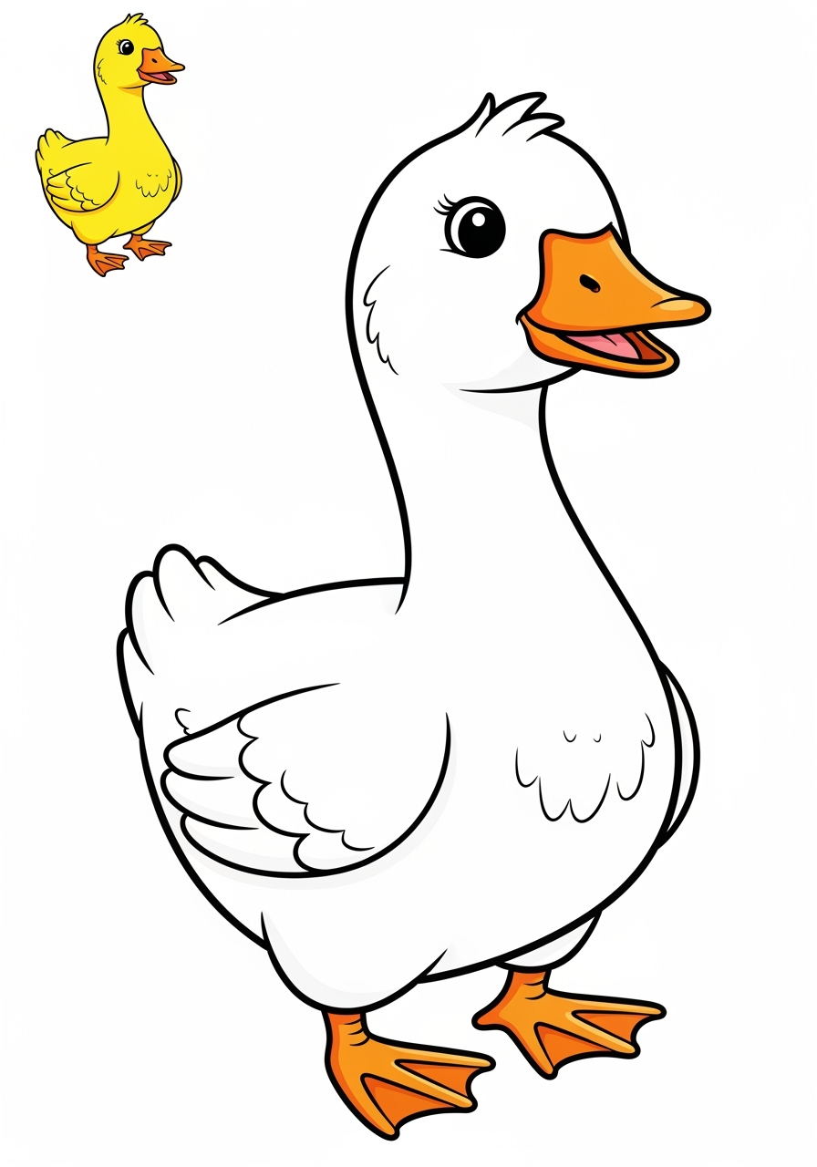 easy animals Farmyard Friends goose kids coloring page 1
