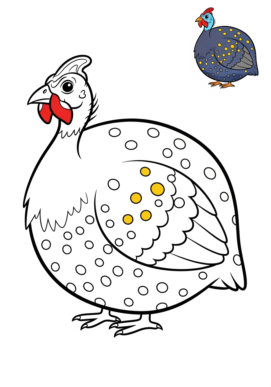 easy animals Farmyard Friends guinea fowl kids coloring page 0