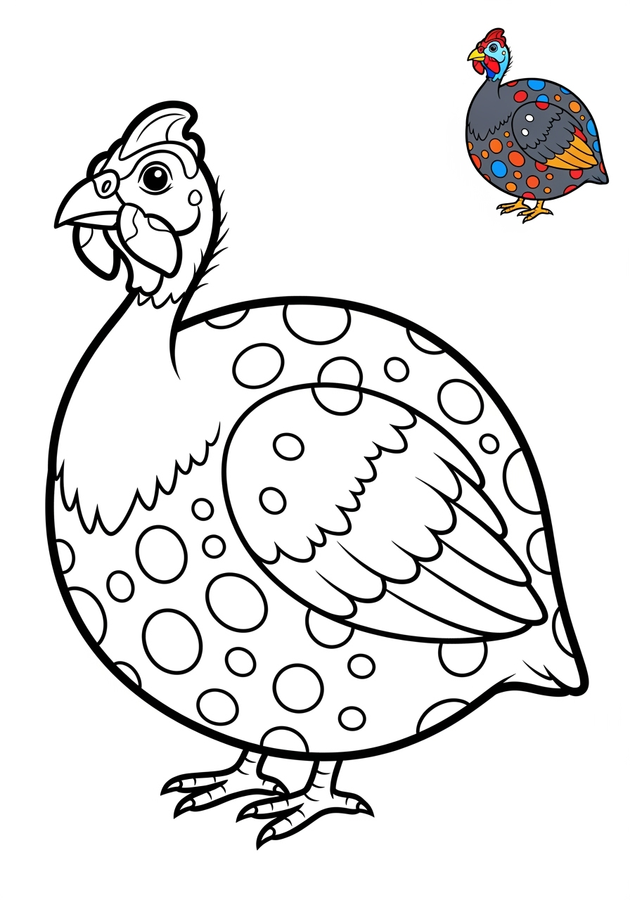 easy animals Farmyard Friends guinea fowl kids coloring page 1
