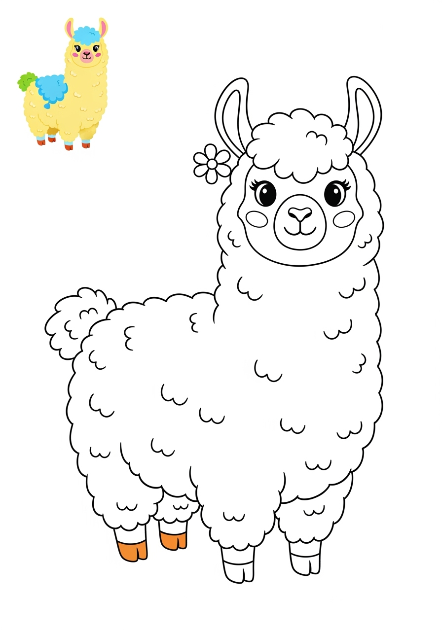 easy animals Farmyard Friends llama kids coloring page 0