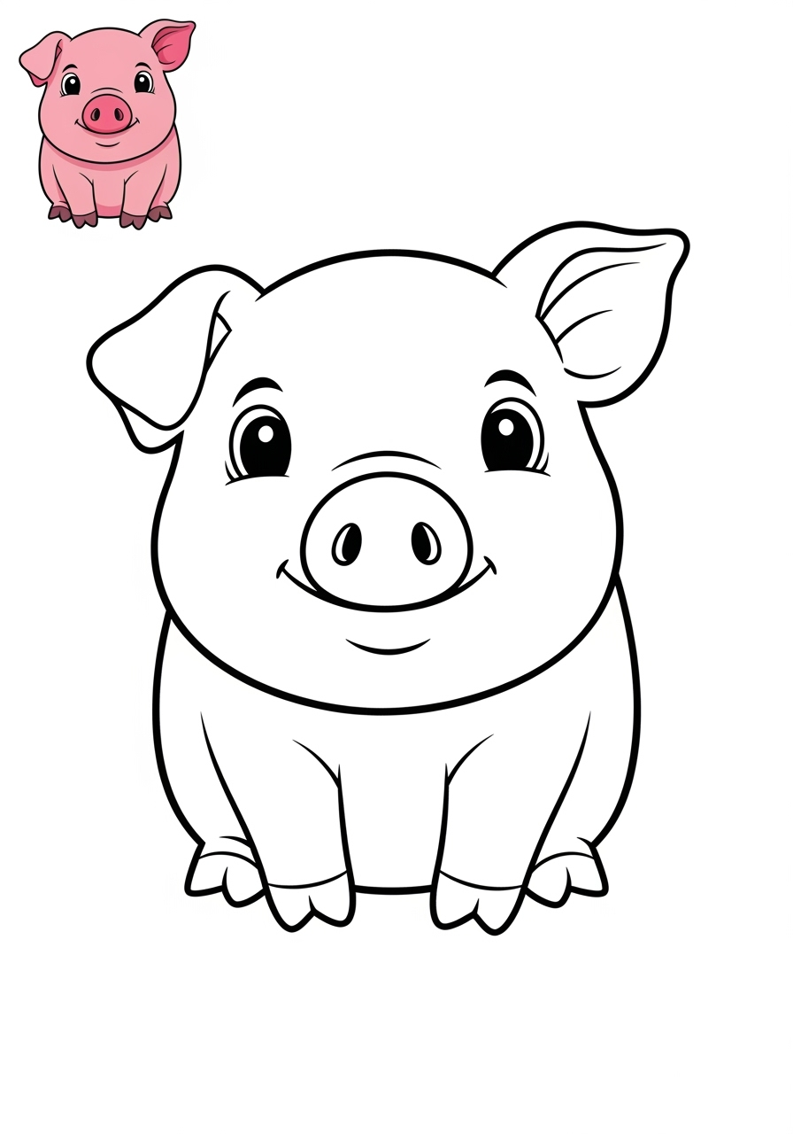 easy animals Farmyard Friends piglet kids coloring page 1
