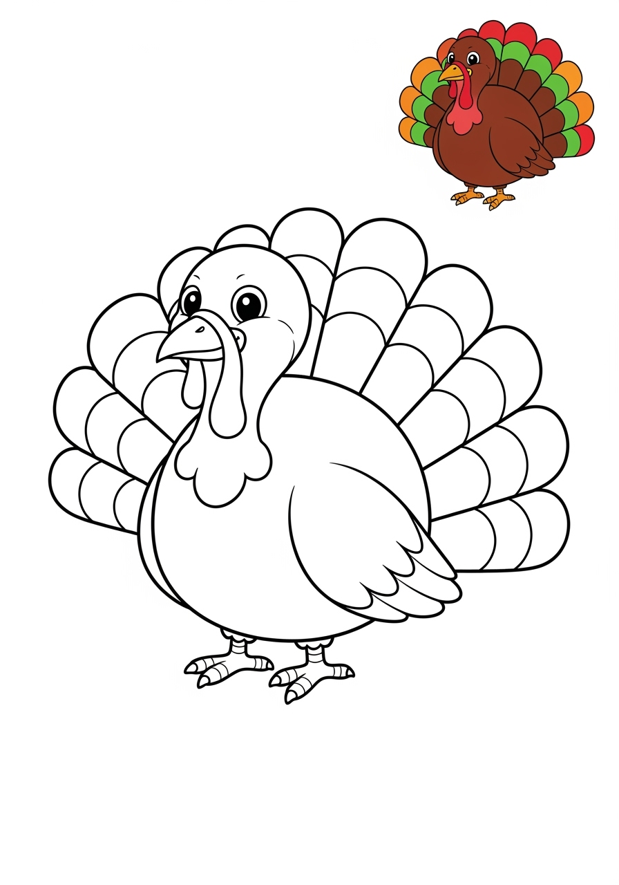 easy animals Farmyard Friends turkey kids coloring page 0