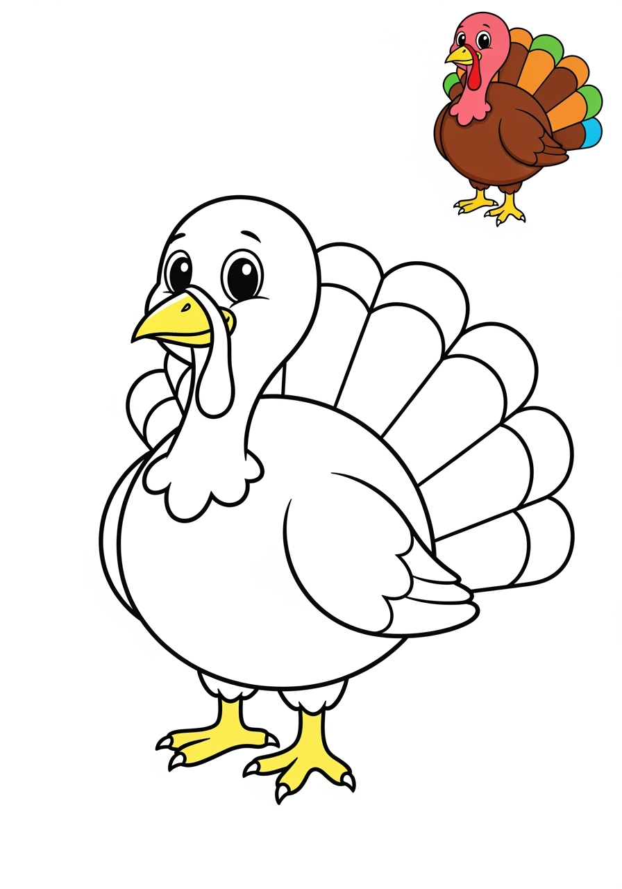 easy animals Farmyard Friends turkey kids coloring page 1