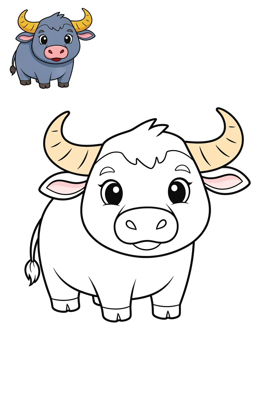 easy animals Farmyard Friends water buffalo kids coloring page 0