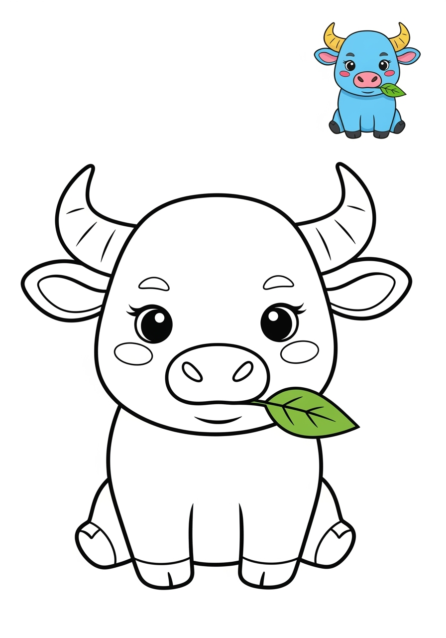 easy animals Farmyard Friends water buffalo kids coloring page 1