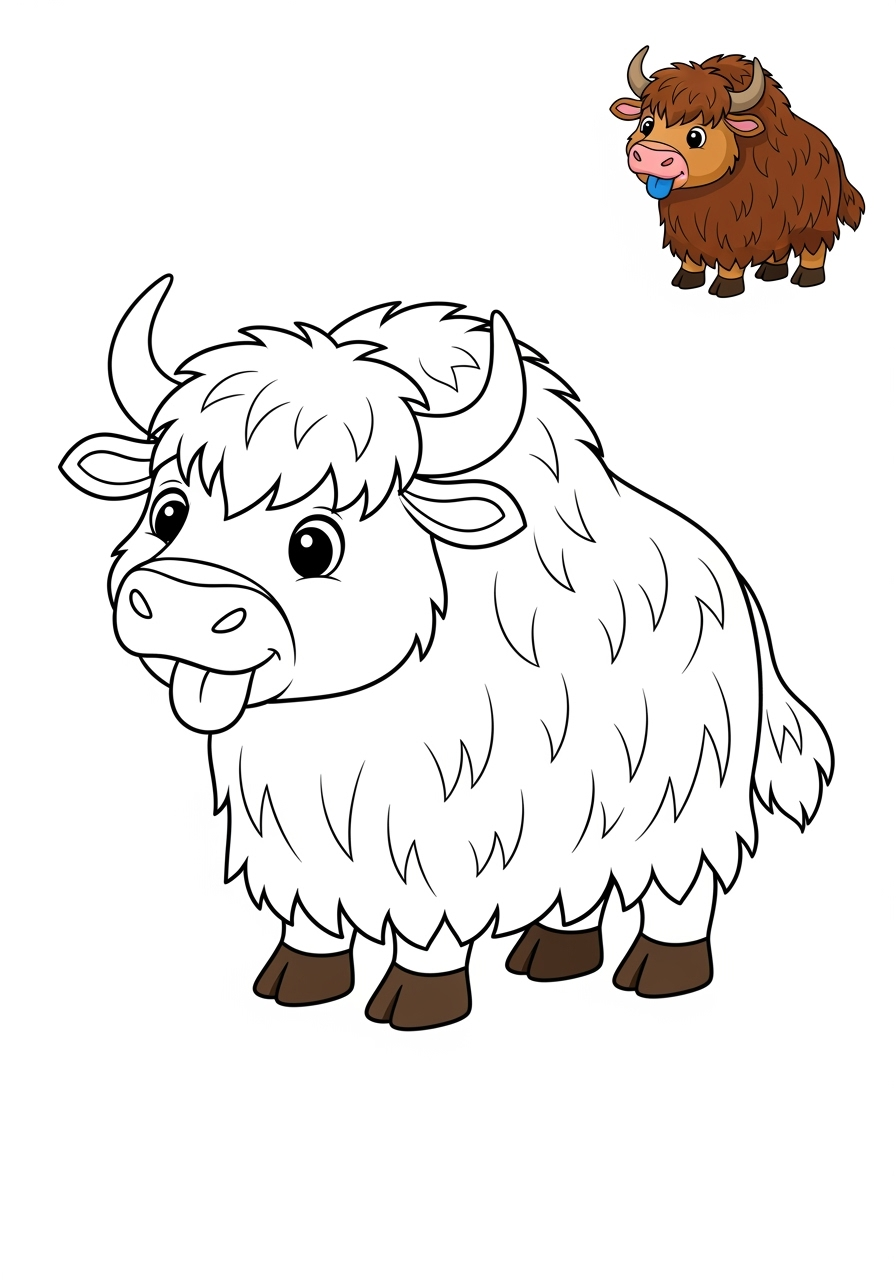 easy animals Farmyard Friends yak kids coloring page 0