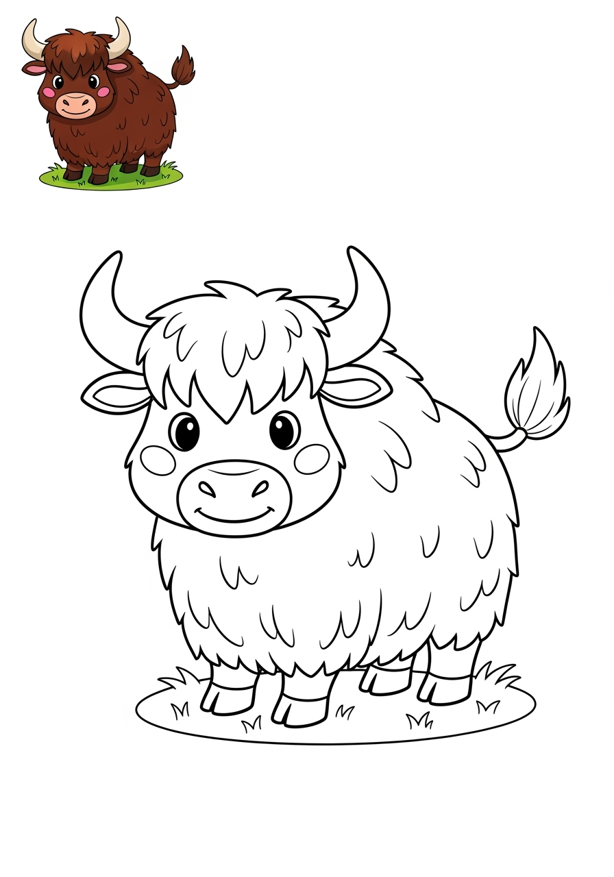 easy animals Farmyard Friends yak kids coloring page 1