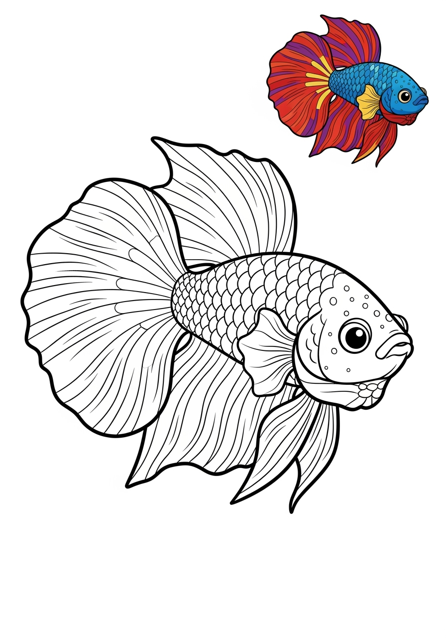 easy animals Pet Pals betta fish kids coloring page 0