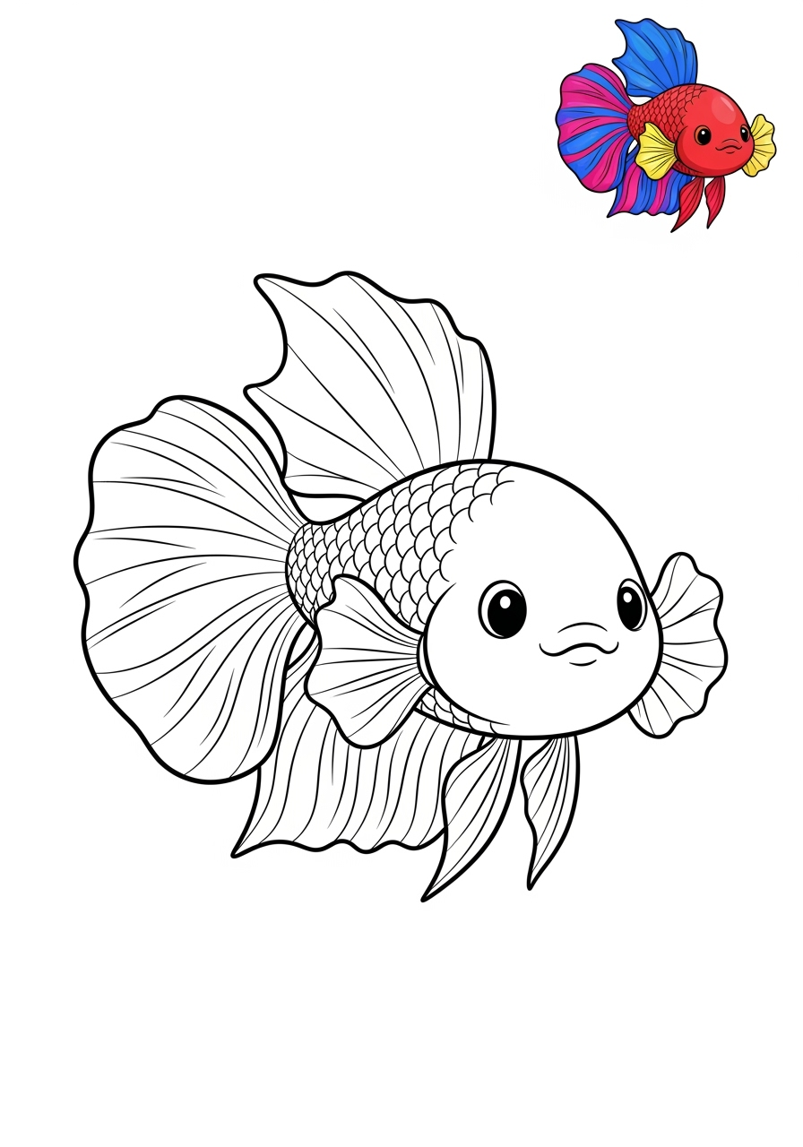 easy animals Pet Pals betta fish kids coloring page 1