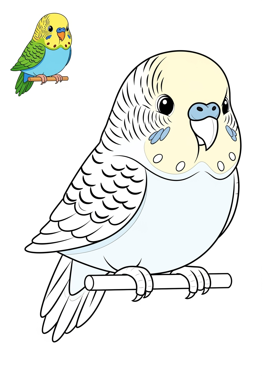 easy animals Pet Pals budgie kids coloring page 1