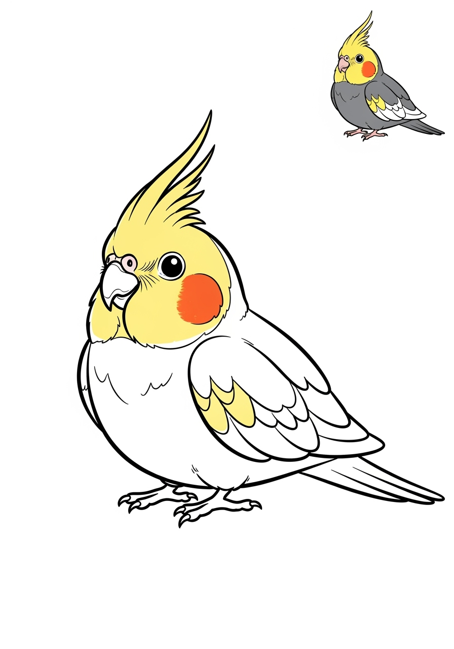 easy animals Pet Pals cockatiel kids coloring page 1