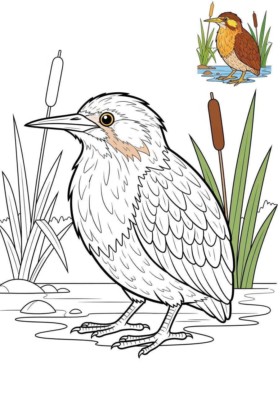 easy animals Sông & Đất Ngập Nước bittern kids coloring page 1