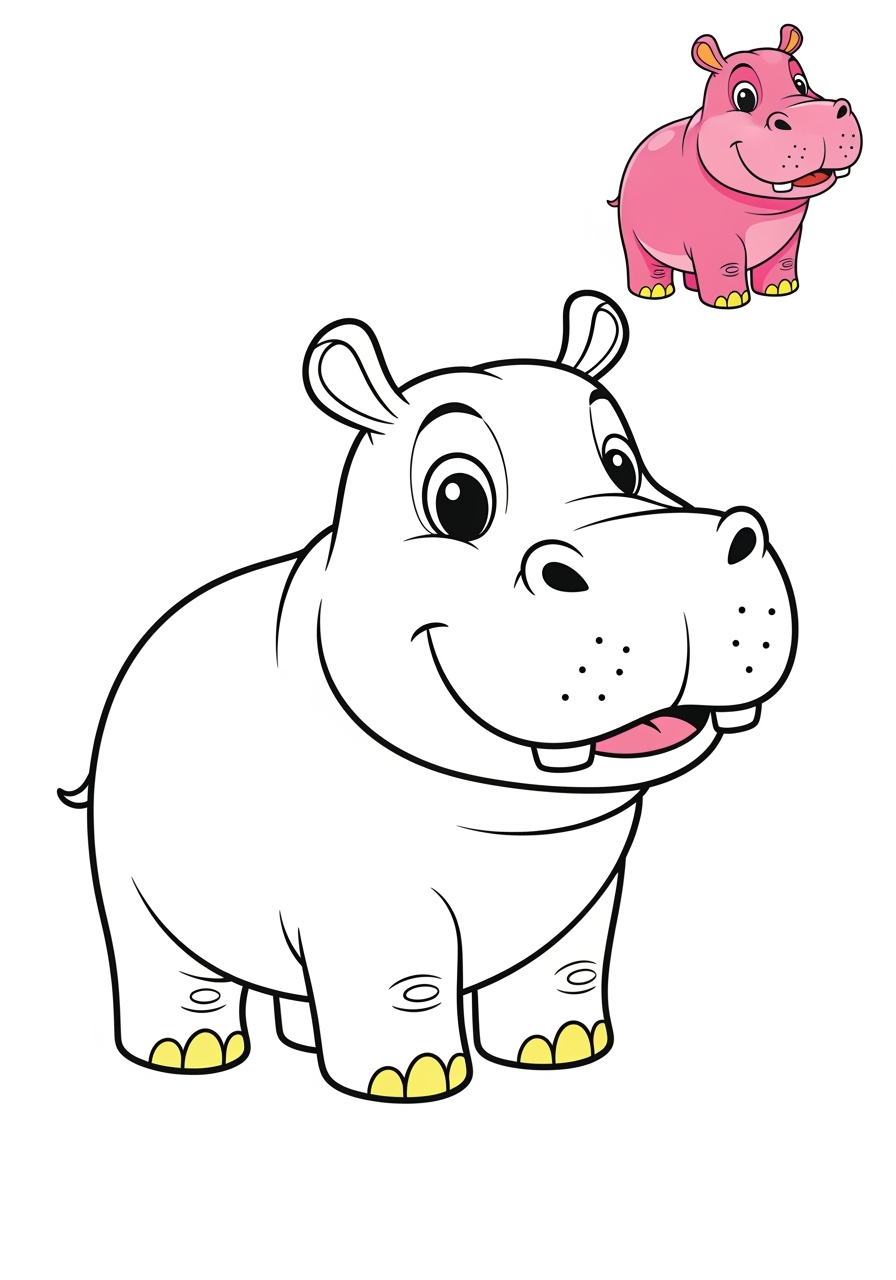 easy animals Sông & Đất Ngập Nước hippopotamus kids coloring page 0