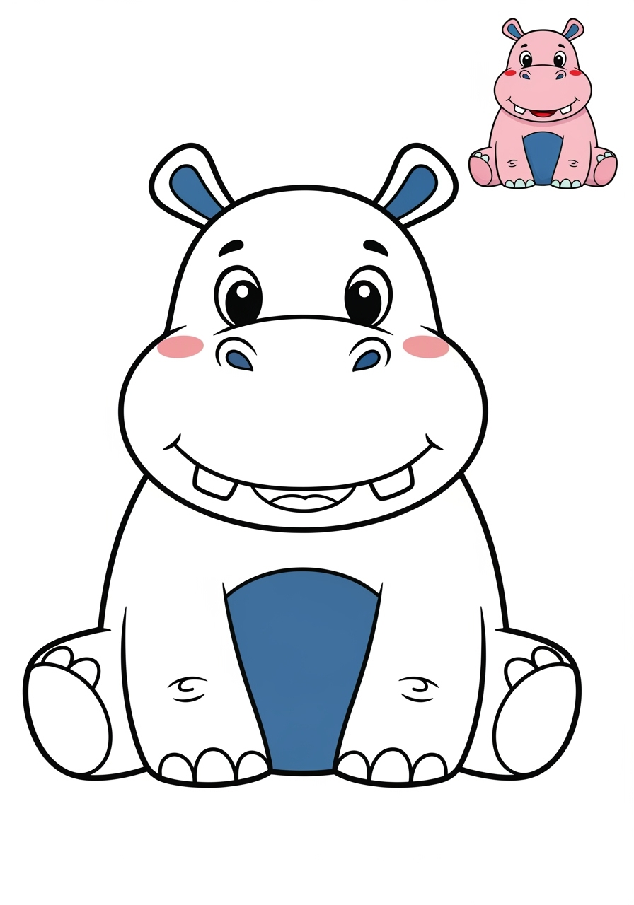 easy animals Sông & Đất Ngập Nước hippopotamus kids coloring page 1