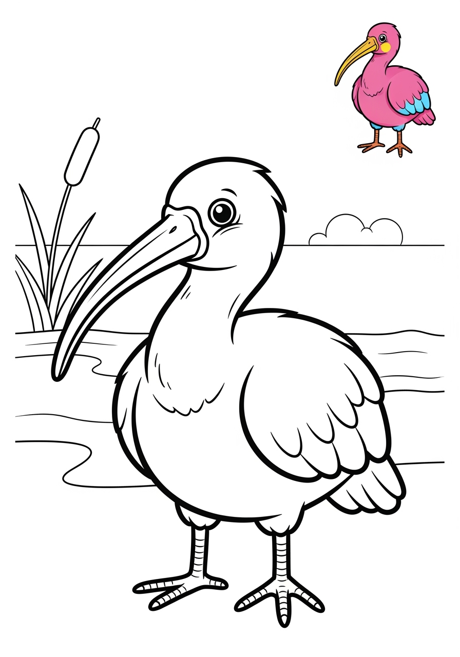 easy animals Sông & Đất Ngập Nước ibis kids coloring page 0