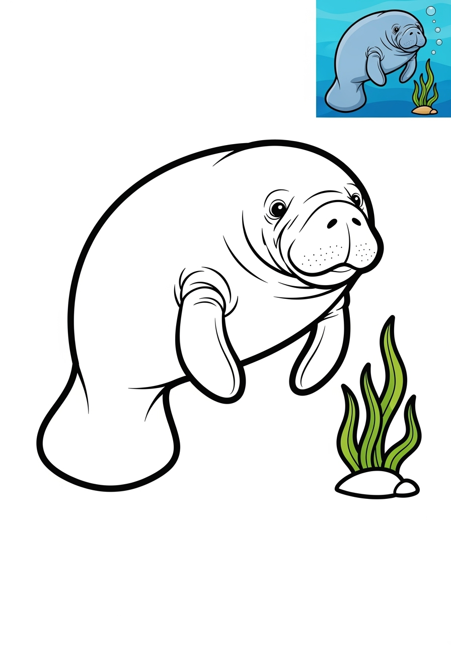 easy animals Sông & Đất Ngập Nước manatee kids coloring page 0