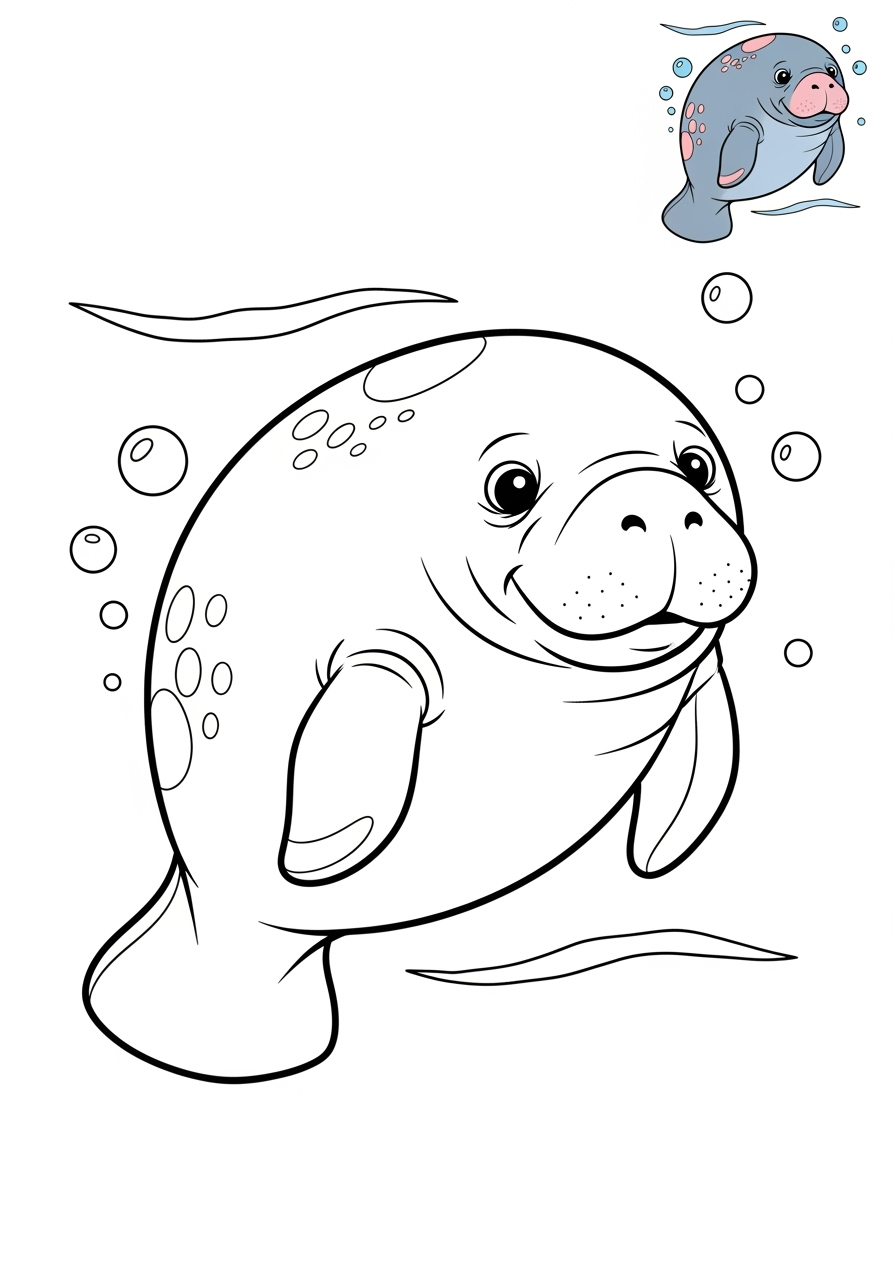 easy animals Sông & Đất Ngập Nước manatee kids coloring page 1