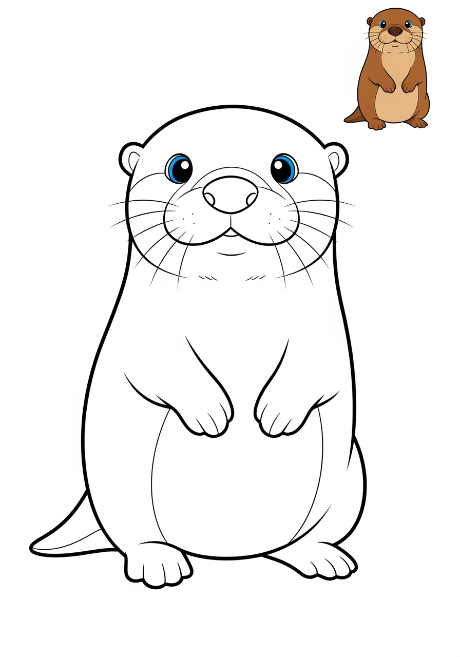 easy animals Sông & Đất Ngập Nước otter clawless kids coloring page 0