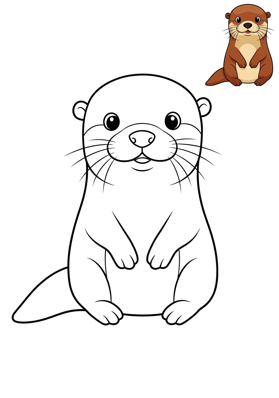 easy animals Sông & Đất Ngập Nước otter clawless kids coloring page 1