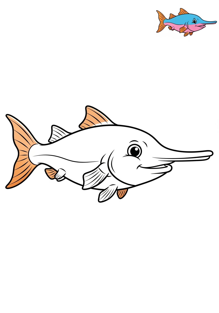 easy animals Sông & Đất Ngập Nước paddlefish kids coloring page 0