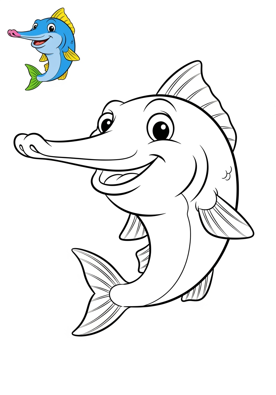 easy animals Sông & Đất Ngập Nước paddlefish kids coloring page 1