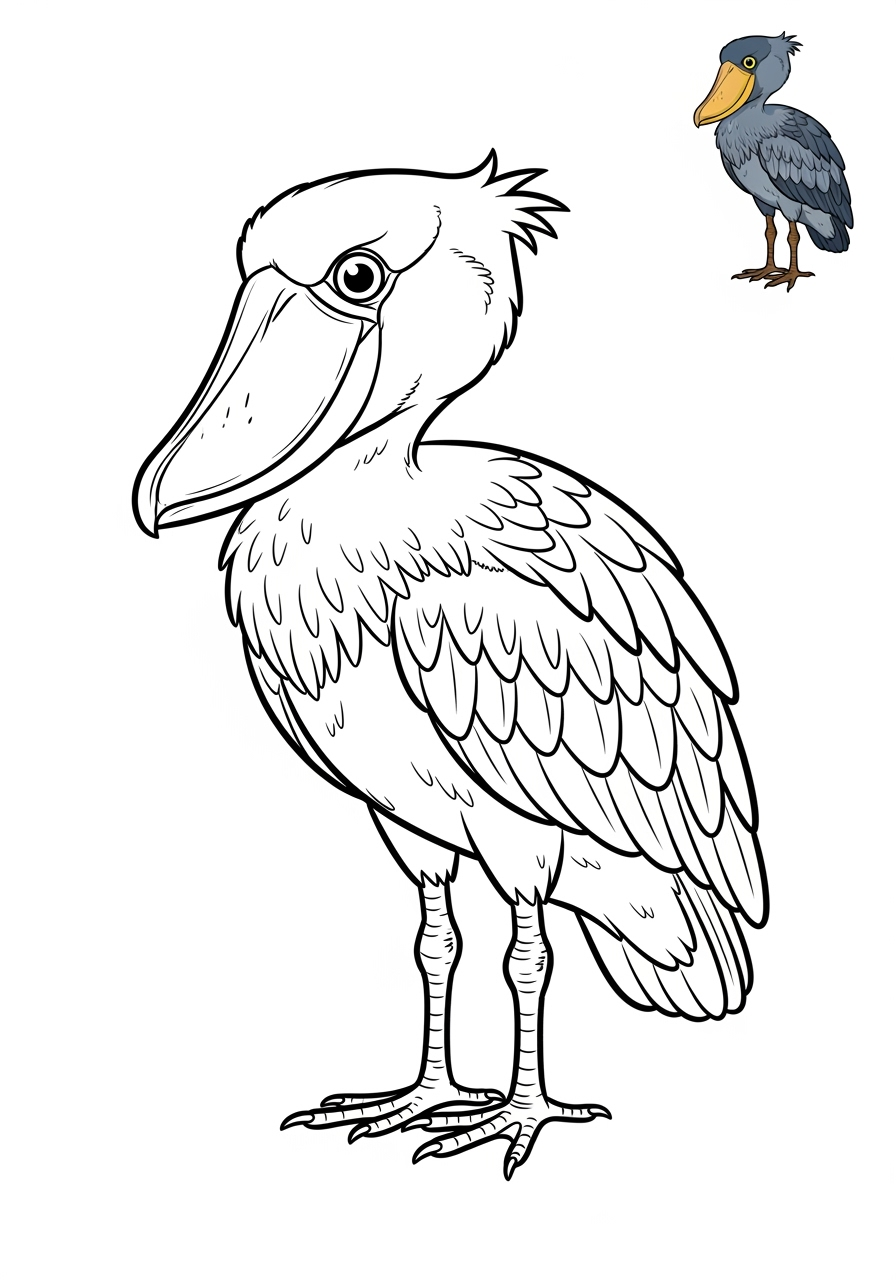 easy animals Sông & Đất Ngập Nước shoebill kids coloring page 0