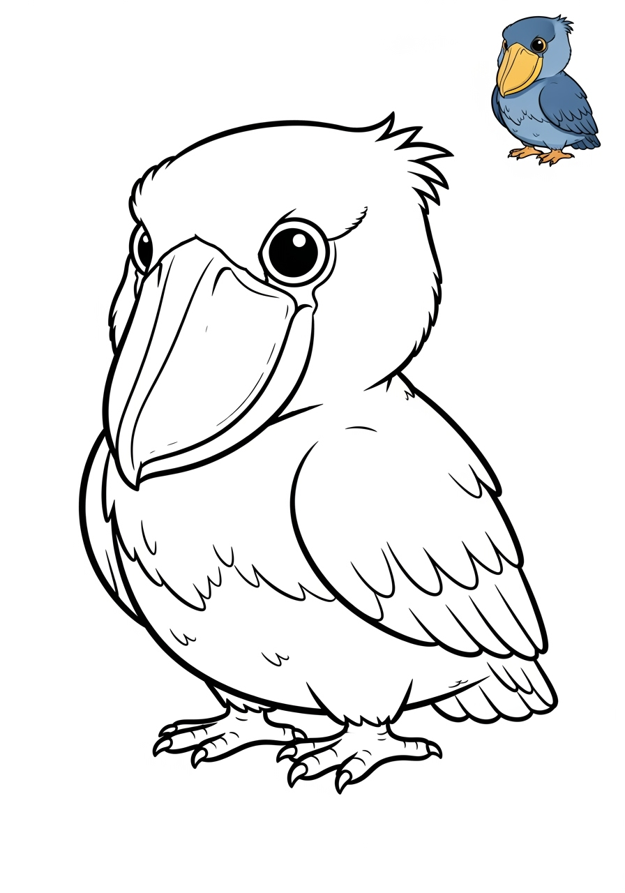 easy animals Sông & Đất Ngập Nước shoebill kids coloring page 1