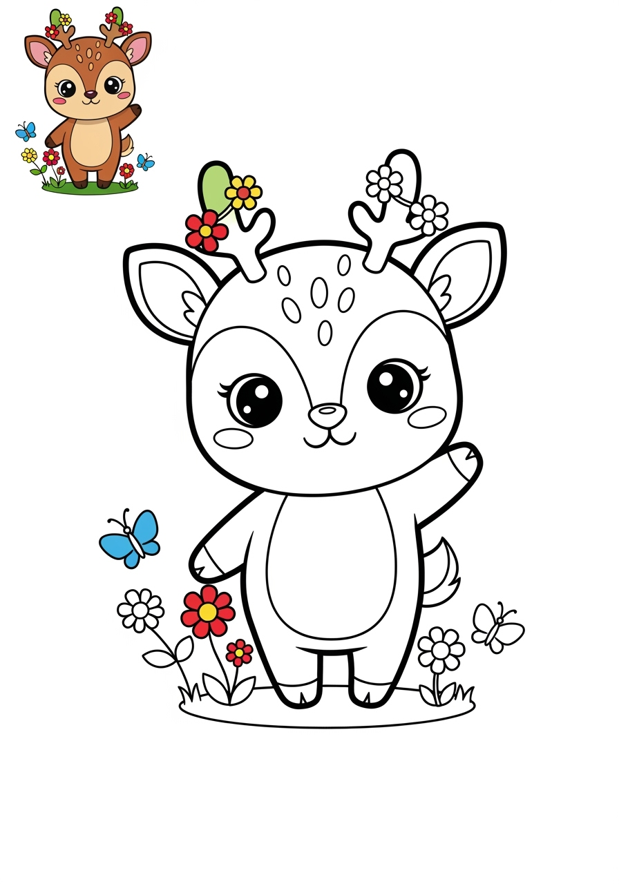 easy animals Mammals (Forest/Farm) deer kids coloring page 1