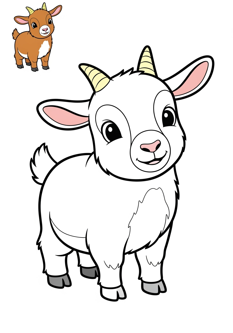 easy animals Mammals (Forest/Farm) goat kids coloring page 0