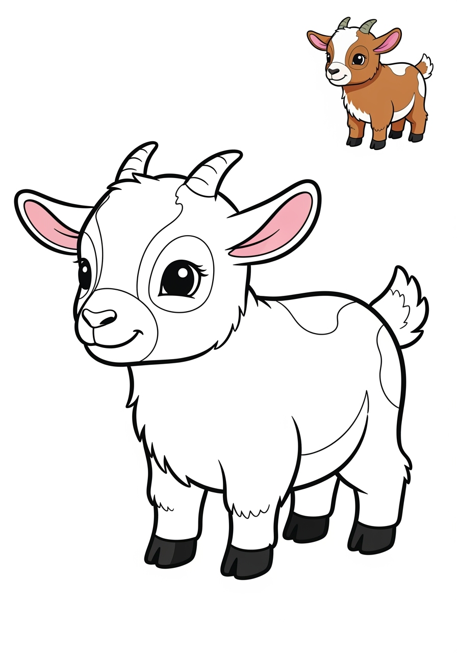 easy animals Mammals (Forest/Farm) goat kids coloring page 1