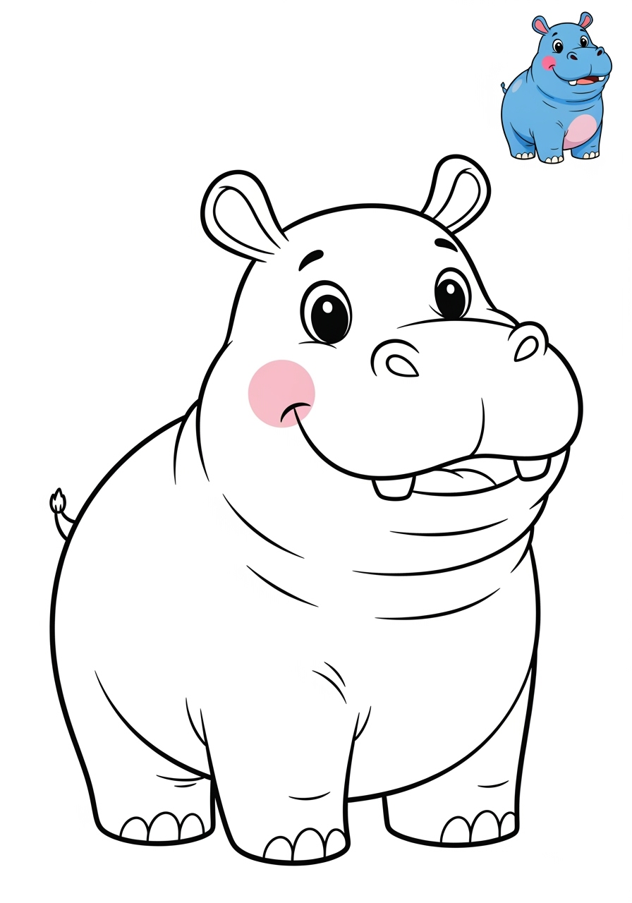easy animals Mammals (Forest/Farm) hippo kids coloring page 0